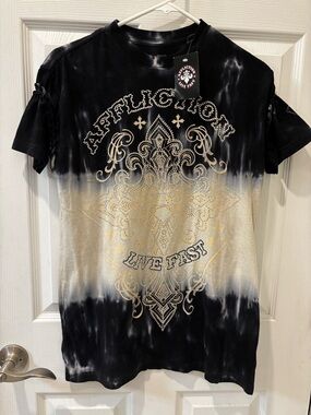 Affliction Bling Live Fast Tie-Dye Graphic Tee - Black & White